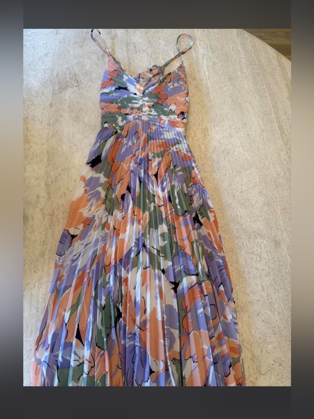 Astr Floral Pleated Maxi Dress in Lavender, Peach & Sage